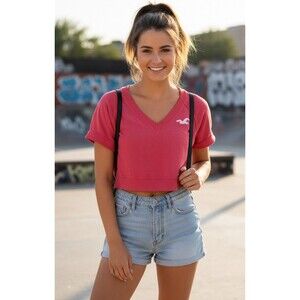 Hollister Y2K Babydoll Logo Embroidered Crop Top V-Neck Vintage Style